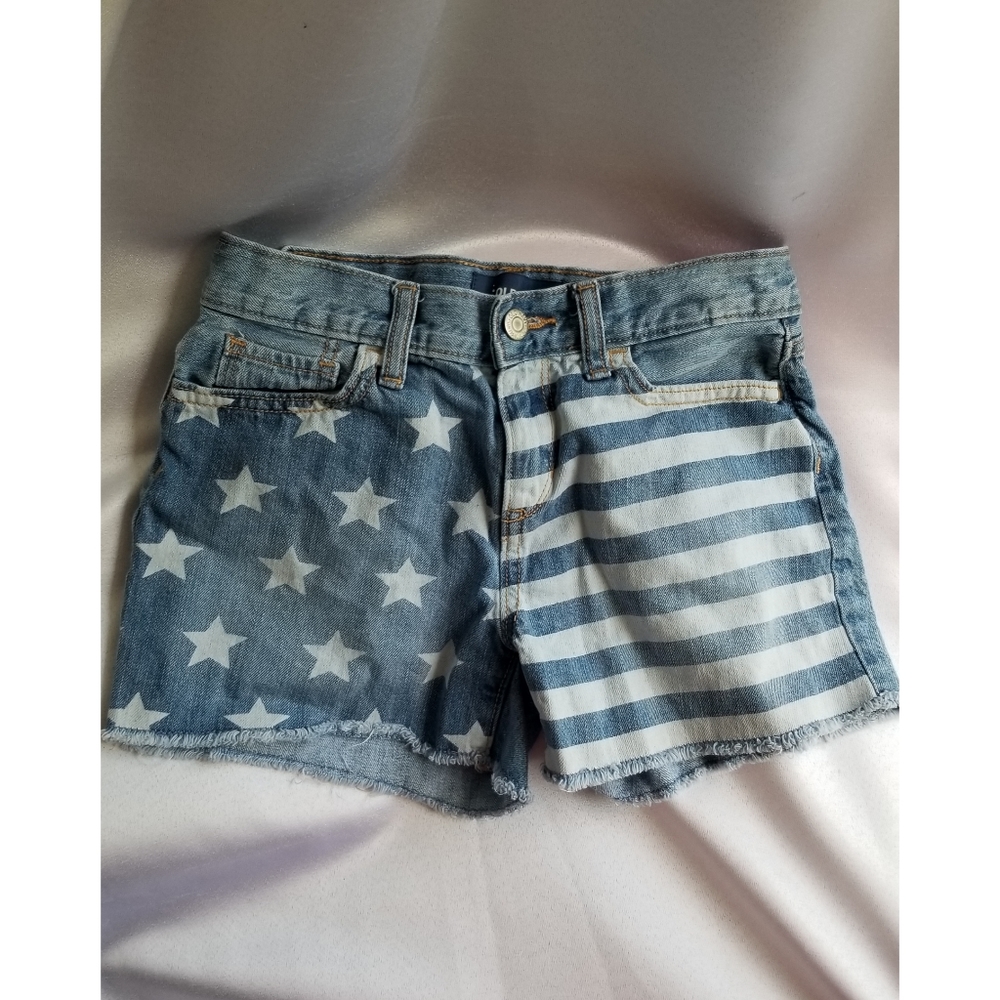 Distressed Flag Denim Shorts